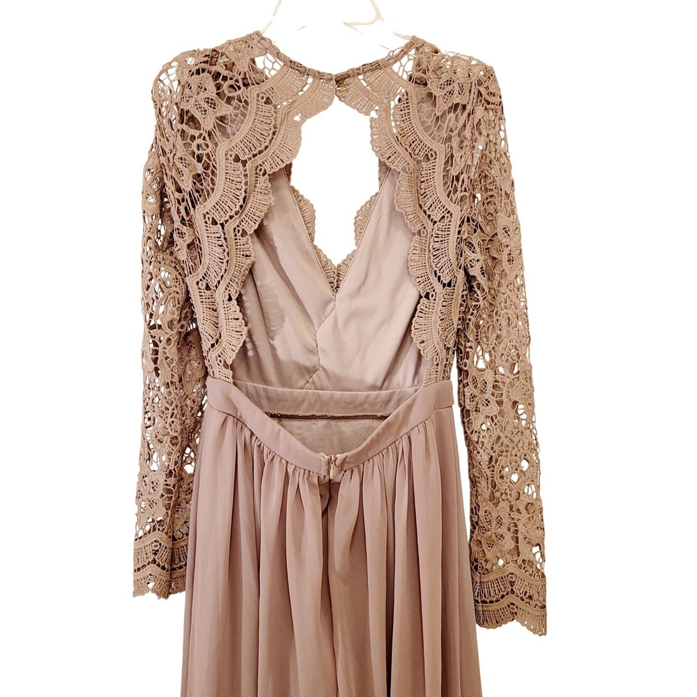 maniju tan lace long sleeve cutout maxi dress formal event size s - Picture 3 of 10